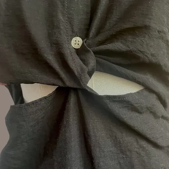 Old Navy Black Twist-Front Waist-Defined Midi Shirt Dress Size M - Picture 6 of 8